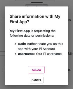 Popup request to share a Pioneer's information with an App